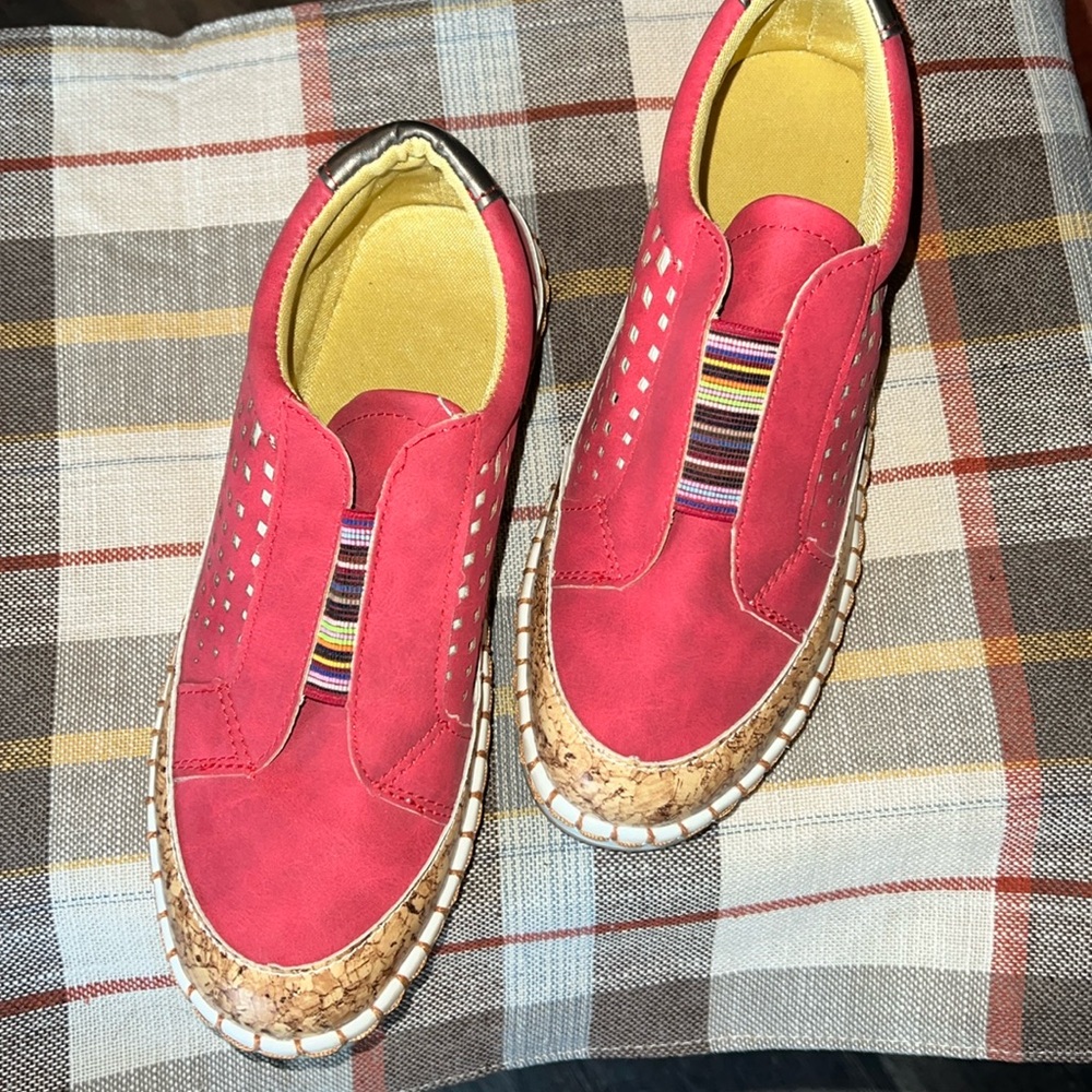 Red slip on shoes